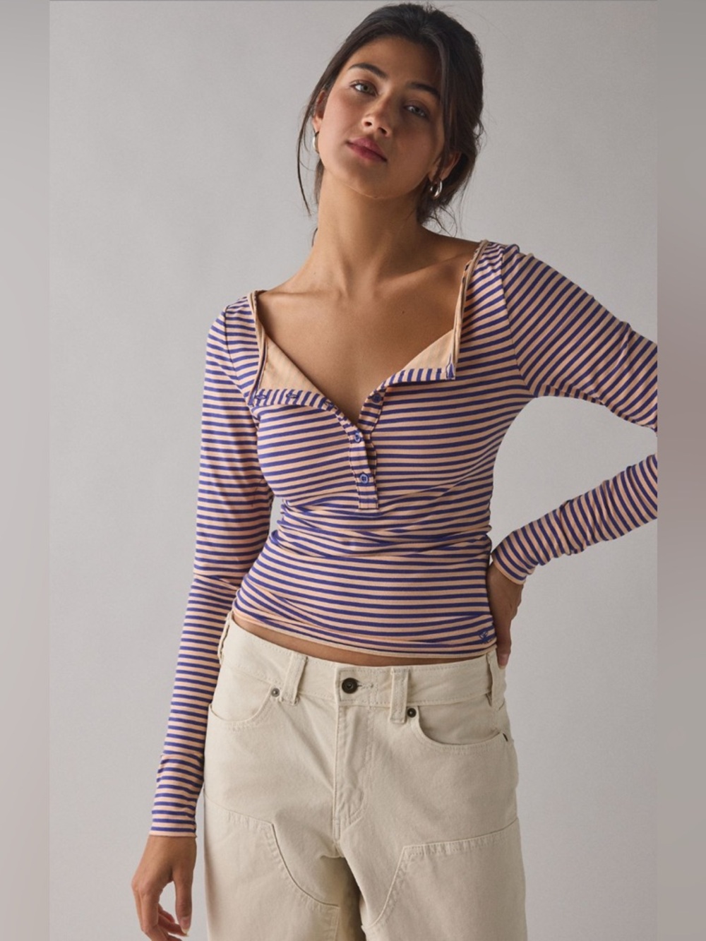 Out From Under Betty boatneck long sleeve henley tee NWOT